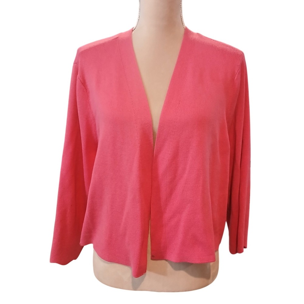 Talbots Plus Womens 3X Coral Pink Open Front Cardigan Cotton Modal Sweater